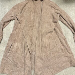 Barefoot Dreams Cozychic Lite waterfall cardigan in tan s/m
